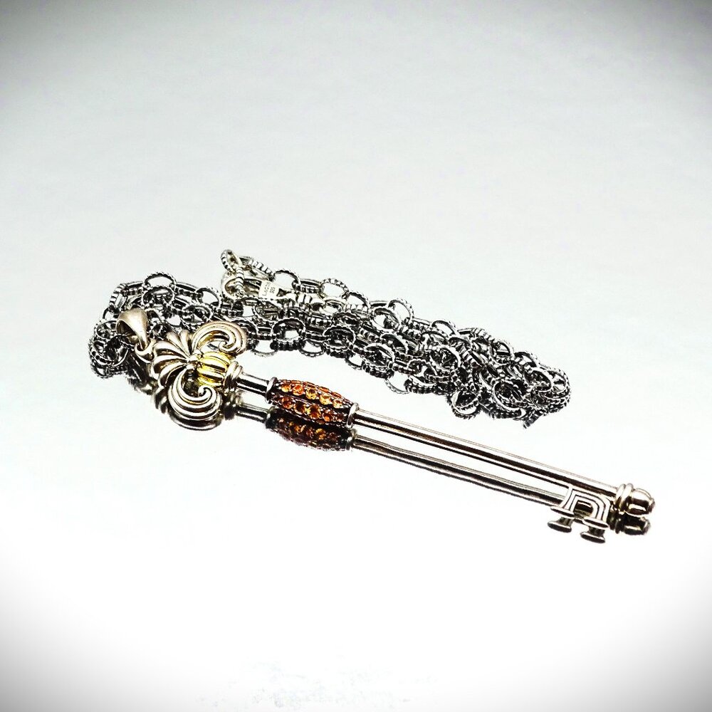 LAGOS NWT Sterling Silver 18K Gold Mango Sapphire Key Pendant & Chain Necklace